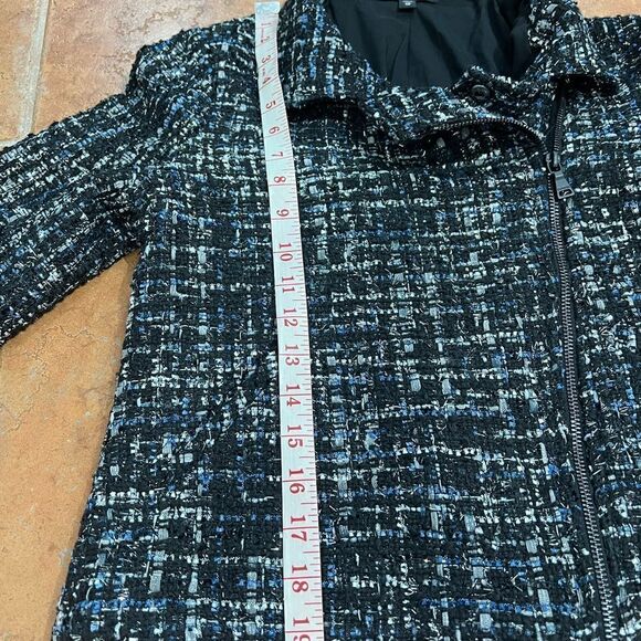 Express Black White Blue Metallic Sparkle Tweed Moto Jacket Coat Size Small - Picture 10 of 12